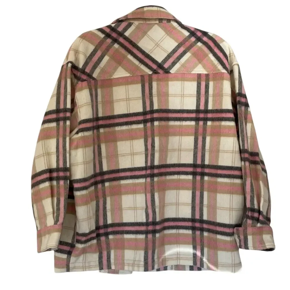 Zara Pink, Beige Plaid Check Overshirt Jacket / Shacket, Oversized 90s Grunge, S